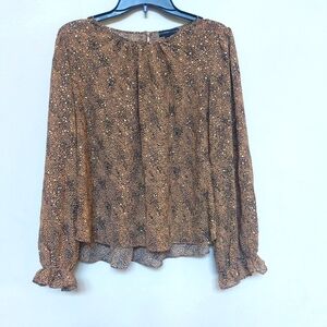 SINCERELY JULES Longsleeve Blouse with Gold Glitter, Color Tan, and Black.